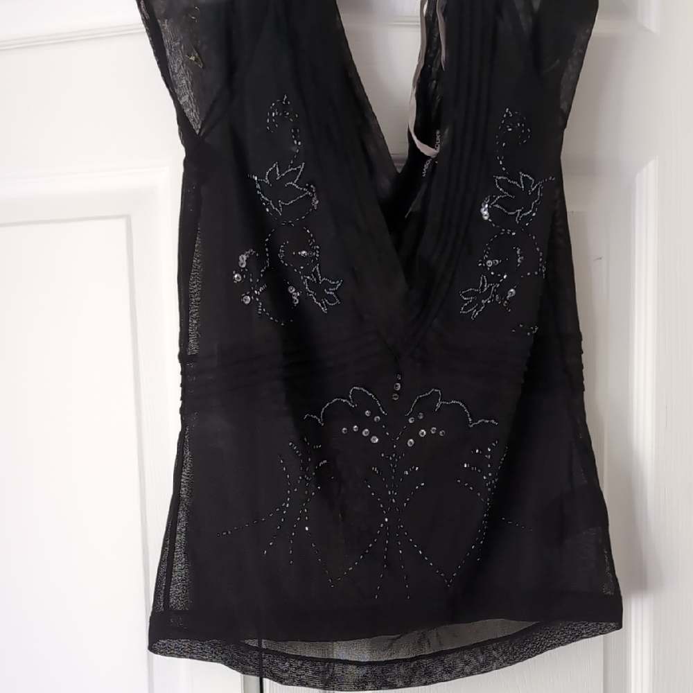 Madison Black Sheer Embroidered Blouse